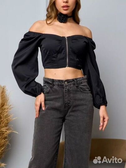 Топ с длинным рукавом с молнией