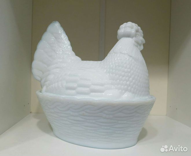 Антикварная Маслёнка большая Курица. 22 см