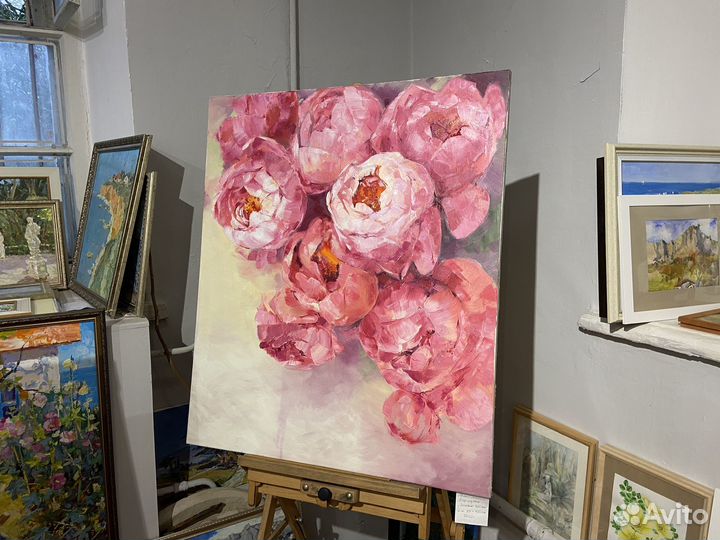 Картина маслом на холсте Нежные пионы 85 100