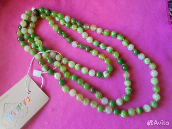 Колье 120 см агат натур травяного цвета