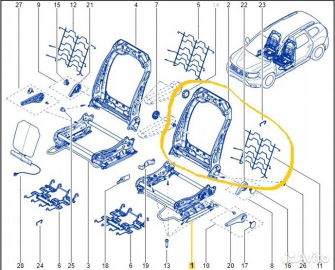 Каркас сидения передний левый Renault Duster HJD