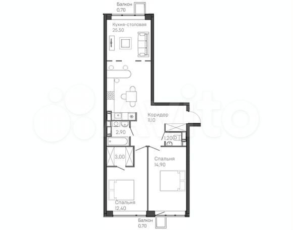 3-к. квартира, 71,4 м², 7/12 эт.