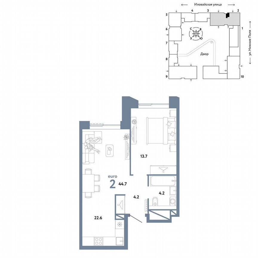 1-к. квартира, 44,7 м², 28/38 эт.