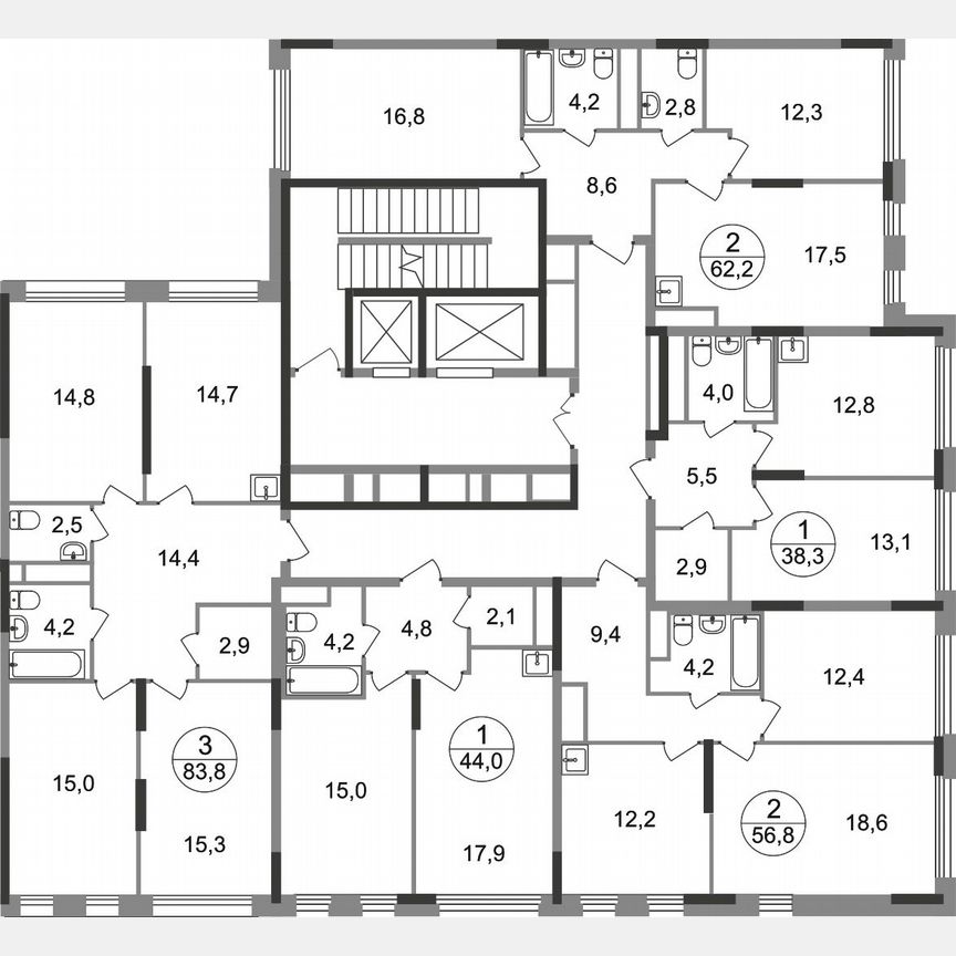 1-к. квартира, 38,3 м², 8/17 эт.