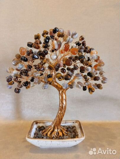 Дерево счастья из тиг.глаза, ботсванск. и кр.агата
