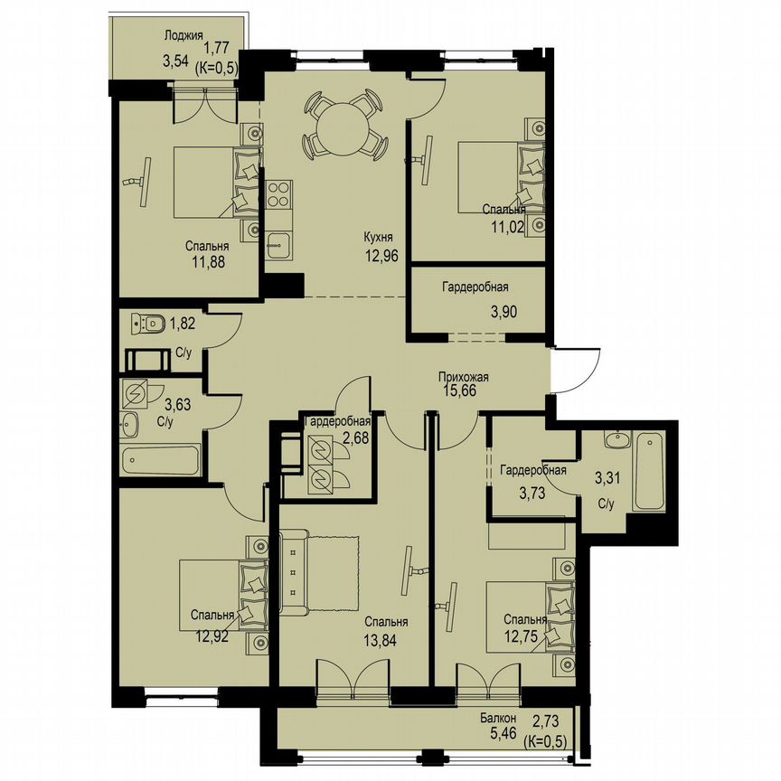 5-к. квартира, 114,6 м², 11/12 эт.