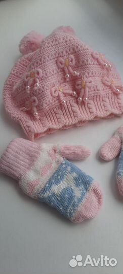 Шапка и варежки на девочку осень весна