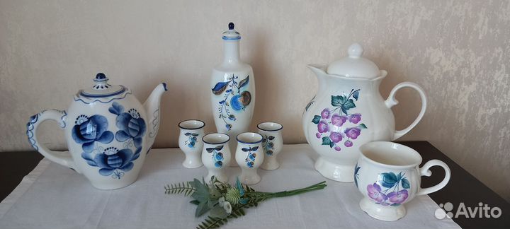 Красивая посуда Гжель Семикаракоры Чайка СССР