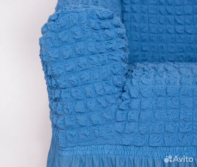 Чехол на кресло, универсальный с оборкой Голубой