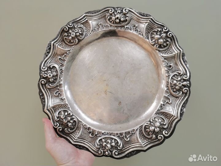 Поднос большой блюдо Германия серебро 800