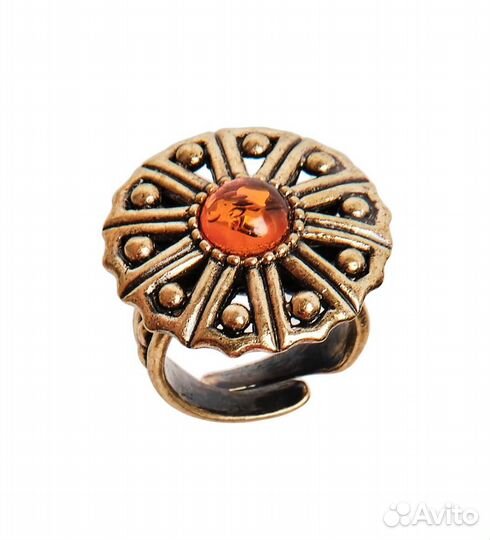 Кольцо Веер (латунь, янтарь) A2163151