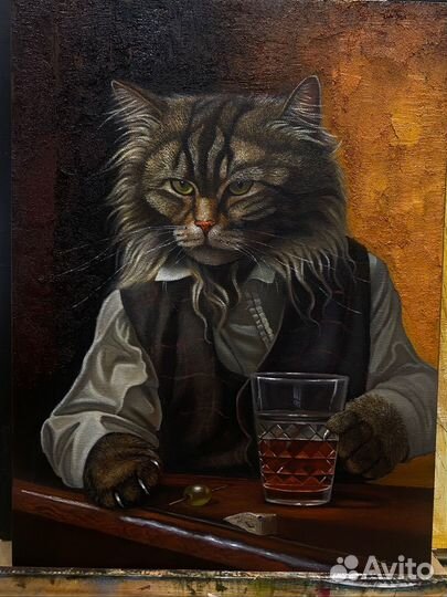Картина маслом кот бармен