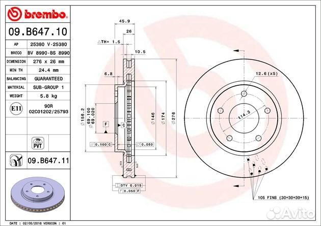 Диск тормозной перед mitsubishi lancer X 4B10/11