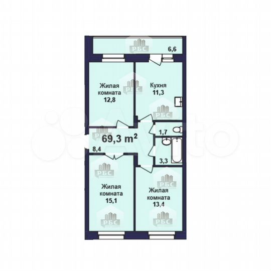 3-к. квартира, 69,3 м², 14/16 эт.