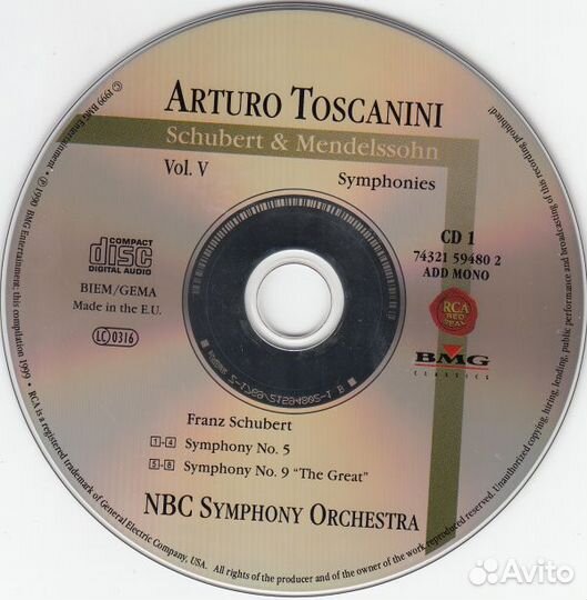 Schubert: Symphonies Nos. 5, 8 9 / Mendelssohn: Symphonies Nos. 4 5. Toscanini (2 CD)