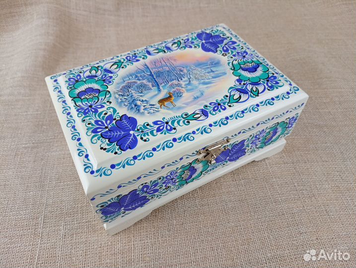 Новогодняя шкатулка деревянная 15х10 см