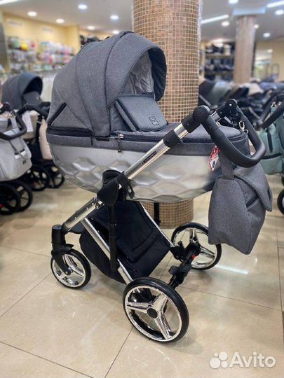 Коляска 2в1,3в1 chantal star серый+хром.рама