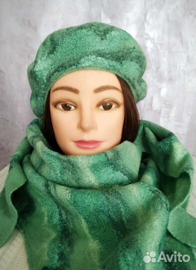 Двухсторонний берет и бактус шерсть + шёлк