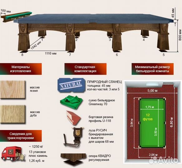 Бильярдный стол Русич