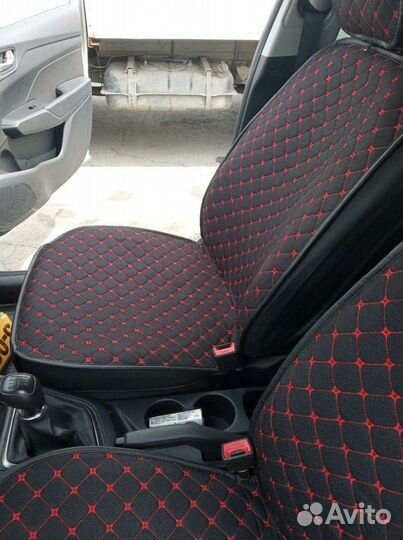 Авточехлы лен чёрно красные