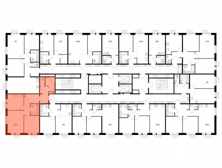 2-к. квартира, 64,6 м², 14/17 эт.