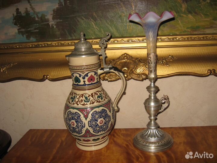 Антикварная ваза латунь посеребренная