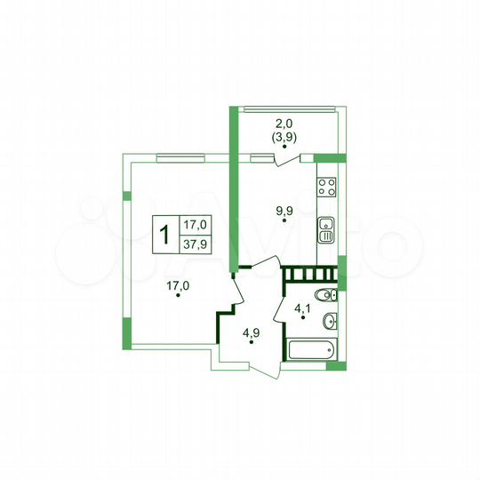 1-к. квартира, 37,9 м², 12/18 эт.