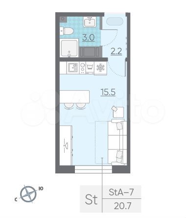 Квартира-студия, 20,7 м², 13/23 эт.