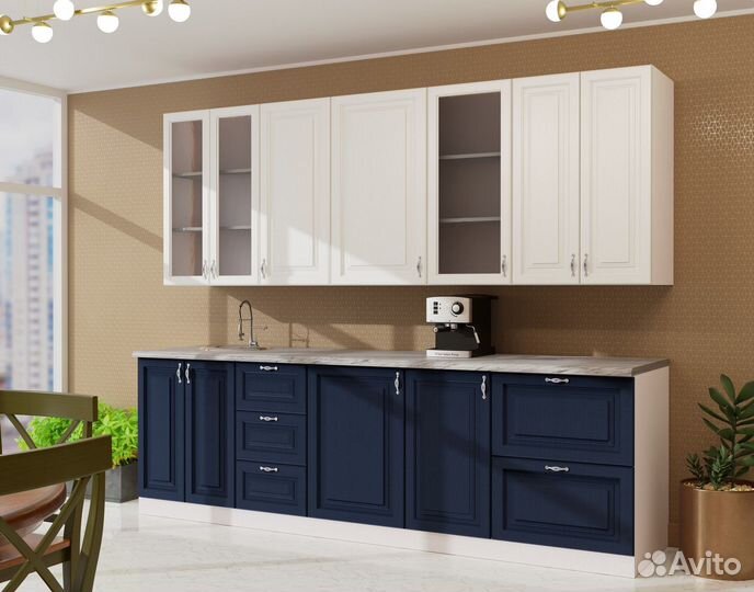 Кухня Селена фарфор белый/синий мдф 2,51 м