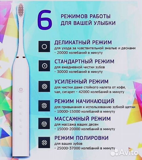 Зубная щетка электрическая ультразвуковая 42000виб