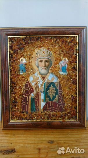 Икона с янтарной крошкой Николай Чудотворец