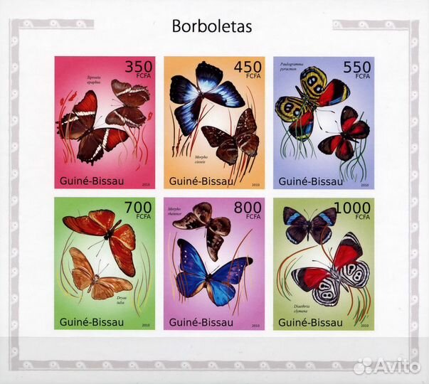 Марки Бабочки (Малый Лист). Гвинея-Бисау 2010 г