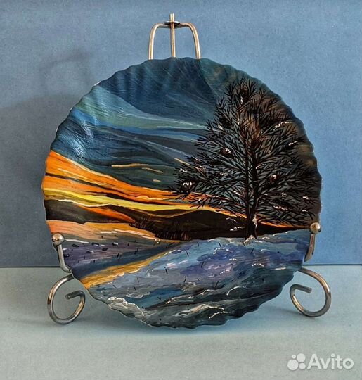 Тарелочка декоративная,зимний пейзаж