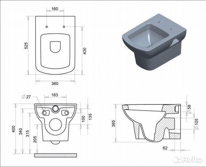 Унитаз подвесной Turavit plaza (PLZ 1710+0419)