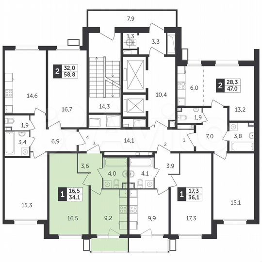 1-к. квартира, 34,1 м², 20/22 эт.