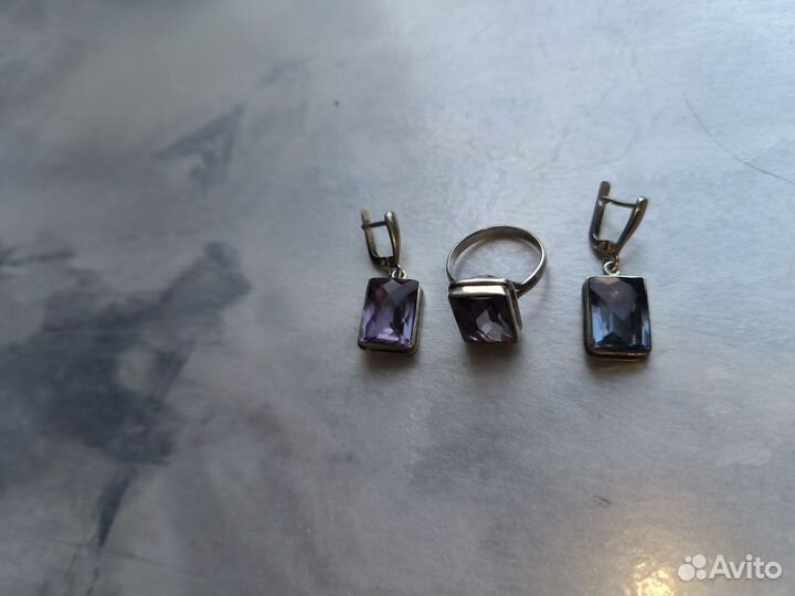 Кольца серьги александрит искусственный