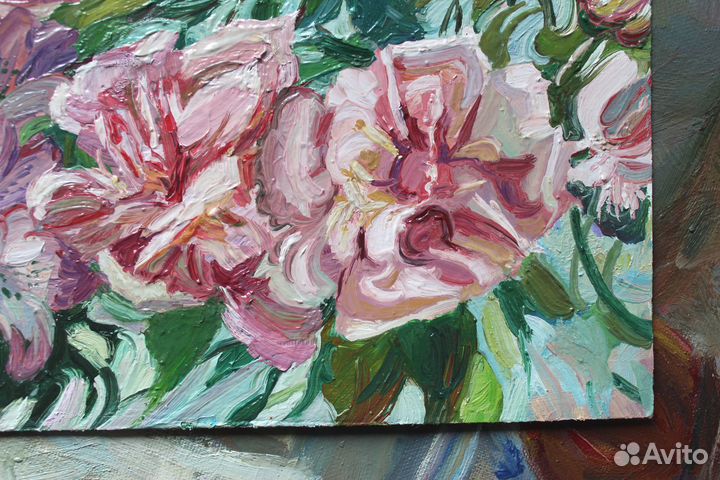 Картина маслом цветы пионы цветут