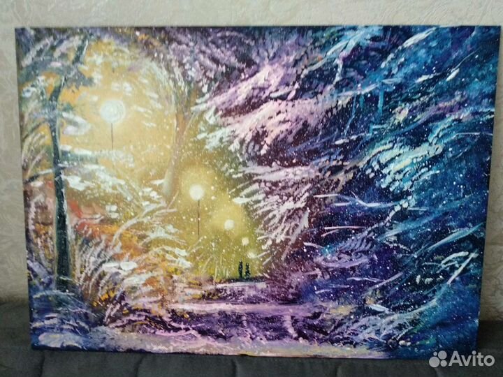 Картина масло зима пара