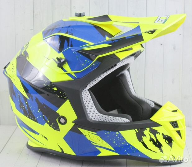 Шлем мото кроссовый GTX 633 (L) #1 fluo yellow/blu