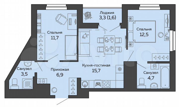 2-к. квартира, 56,5 м², 18/25 эт.