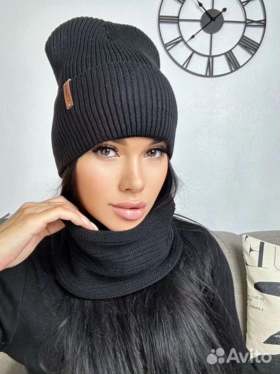 Комплект шапка и снуд женские, осень, зима