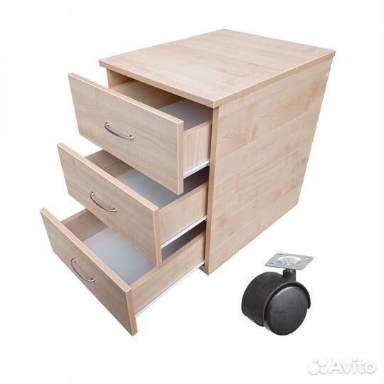 Тумба офисная 3 ящика Клён на колёсах
