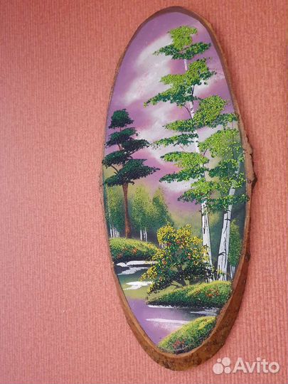 Панно / картина из камня на спиле дерева