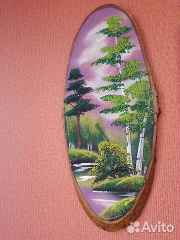 Панно / картина из камня на спиле дерева