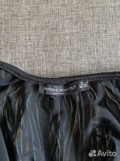 Боди женское с бахромой и сеткой черное 44 размер