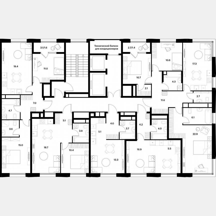 1-к. квартира, 38,1 м², 5/22 эт.