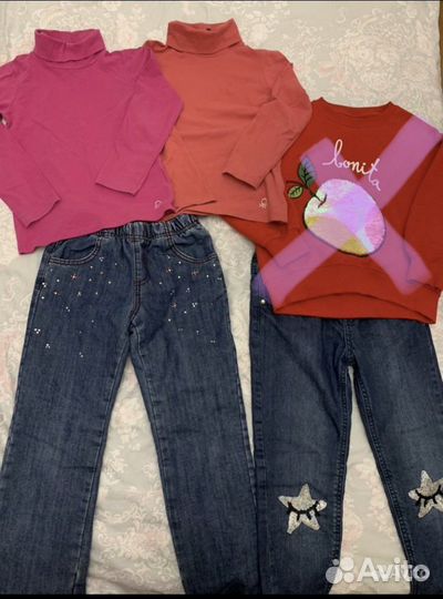 Пакет джинсы и водолазки 128(Mothecare,Benetton)
