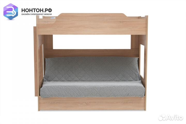Двухъярусная кровать с диван-кроватью серый / дуб
