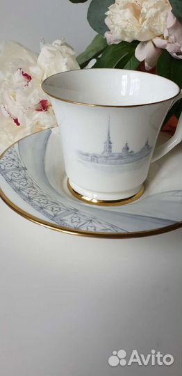 Чайная пара лфз, ручная роспись, авторский фарфор