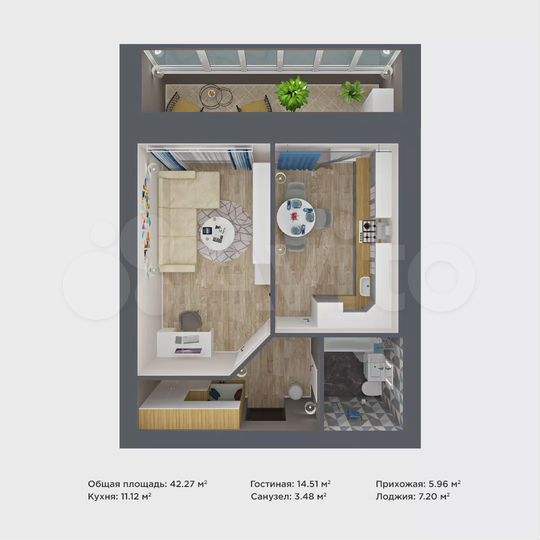 1-к. квартира, 42,3 м², 5/9 эт.